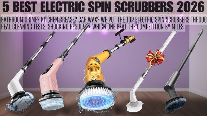 Modern electric spin scrubber on clean kitchen counter with natural light